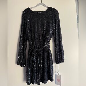 Elegant Black Sequin Long Sleeve Dress